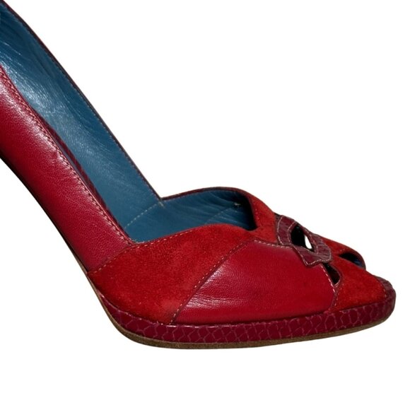 Marc Jacobs Red Leather & Suede Peep-Toe Pumps – Size 8.5 - Picture 11 of 16